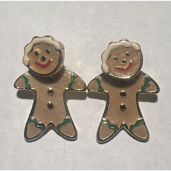 Lot Of 4 Vintage Enamel Christmas Holiday Earrings Cats Snowman Gingerbread Man - Picture 4 of 11